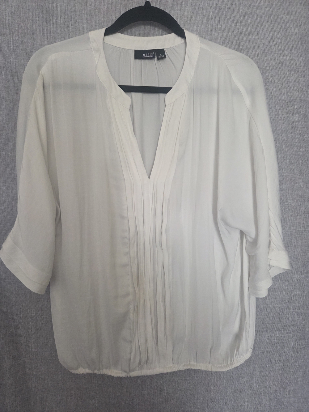 Ana Ivory Pleated V-Neck Blouse - L